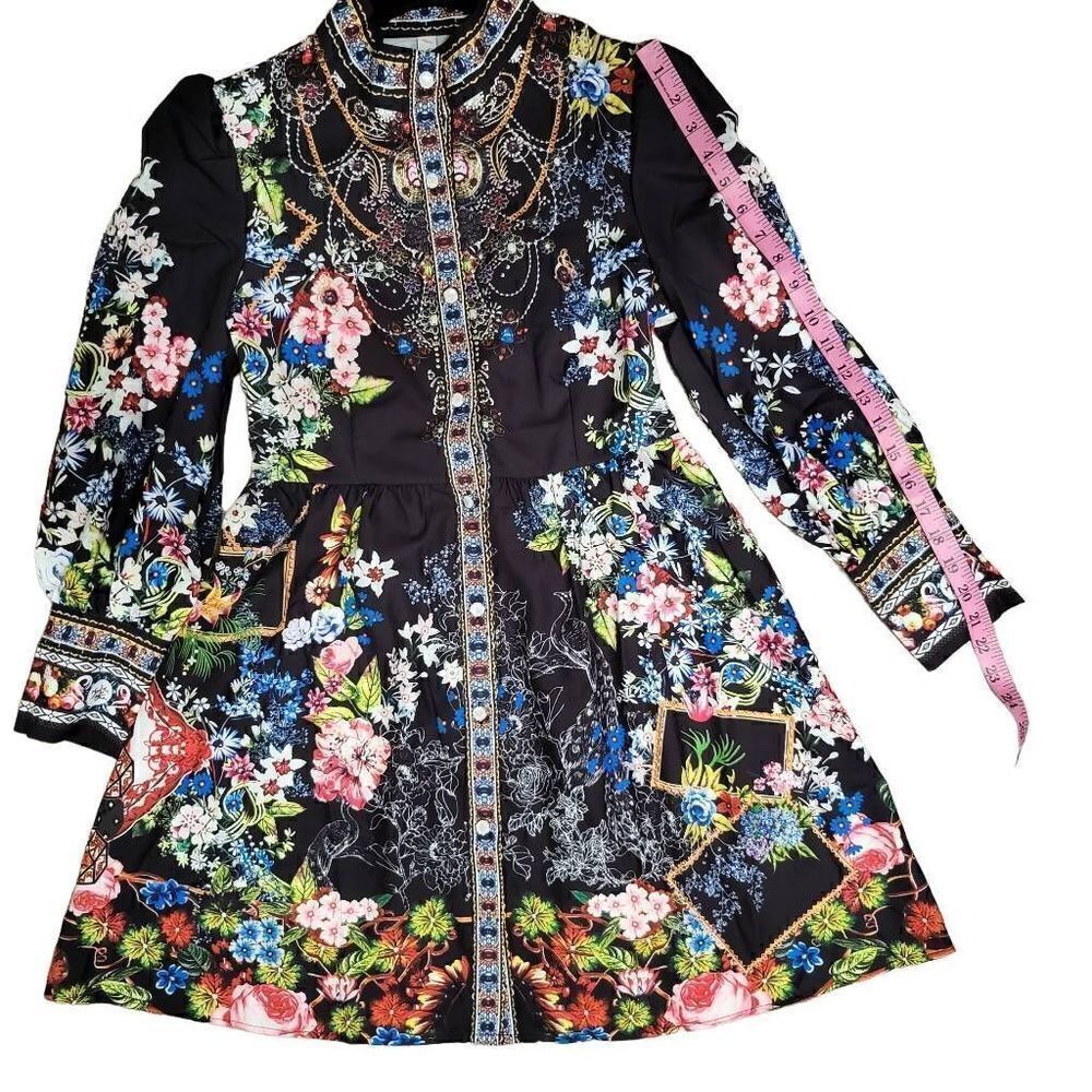 Floral Printed Mock Neck Long Sleeve Button Casual Shirt Dress - Picture 7 of 12